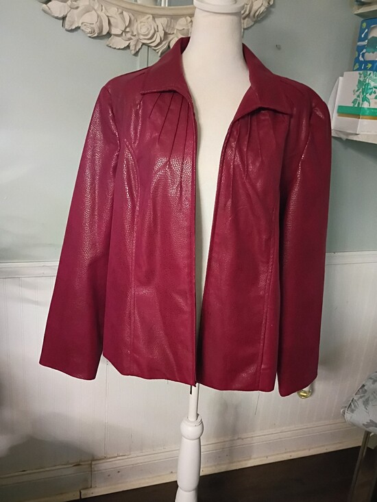 Kim Rogers Jackets & Blazers - Kim Rogers Deep Berry Faux Leather Open-Front Jacket